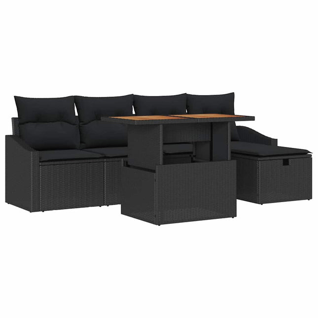 Havesofa Sæt 6 pcs Sort polyrattan