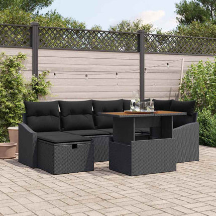 Havesofa Sæt 7 pcs Sort polyrattan