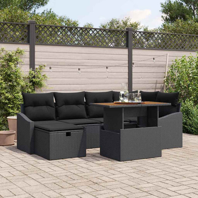 Havesofa Sæt 7 pcs Sort polyrattan