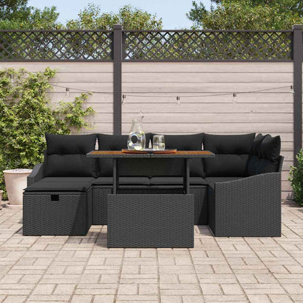 Havesofa Sæt 7 pcs Sort polyrattan