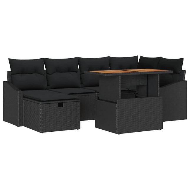 Havesofa Sæt 7 pcs Sort polyrattan