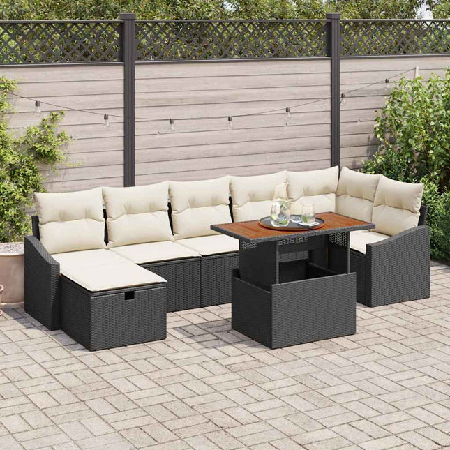 Havesofa Sæt 8 stk. Sort polyrattan