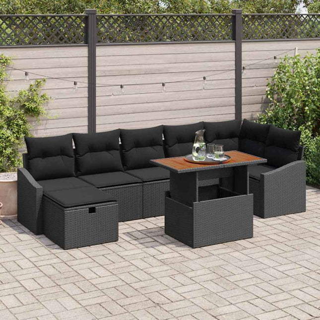 Havesofa Sæt 8 pcs Sort polyrattan
