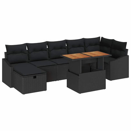 Havesofa Sæt 8 stk. Sort polyrattan