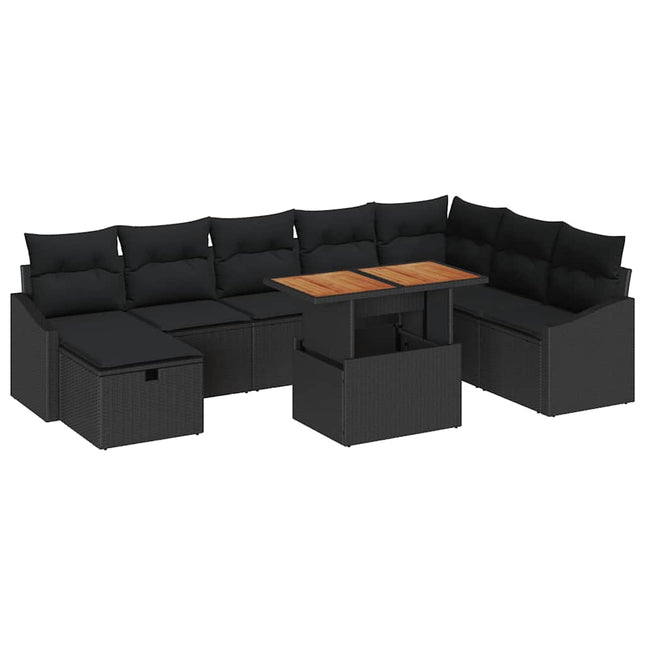 Havesofa Sæt 9 pcs Sort polyrattan