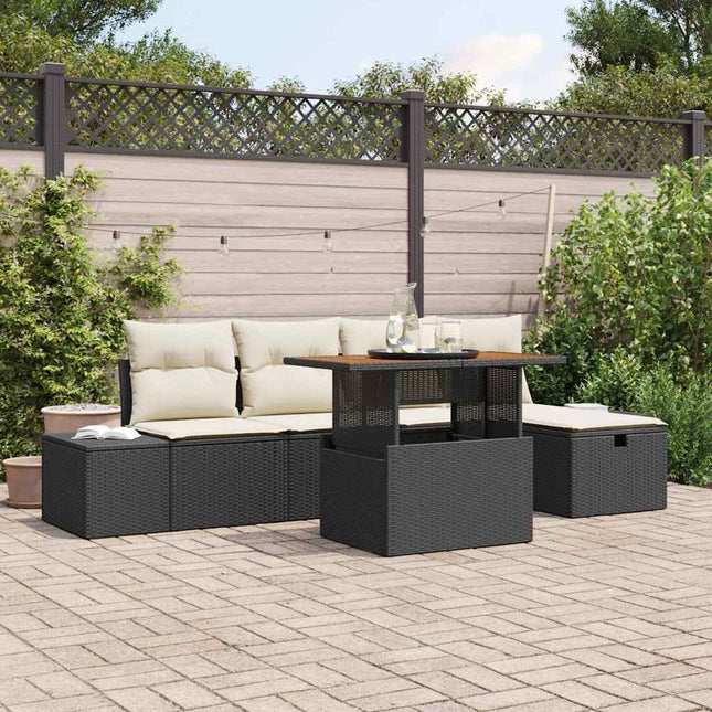 Havesofa Sæt 6 stk. Sort polyrattan