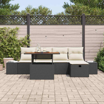 Havesofa Sæt 6 pcs Sort polyrattan