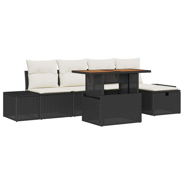 Havesofa Sæt 6 stk. Sort polyrattan
