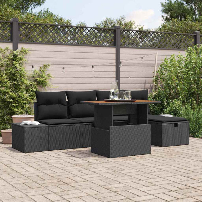Havesofa Sæt 6 pcs Sort polyrattan