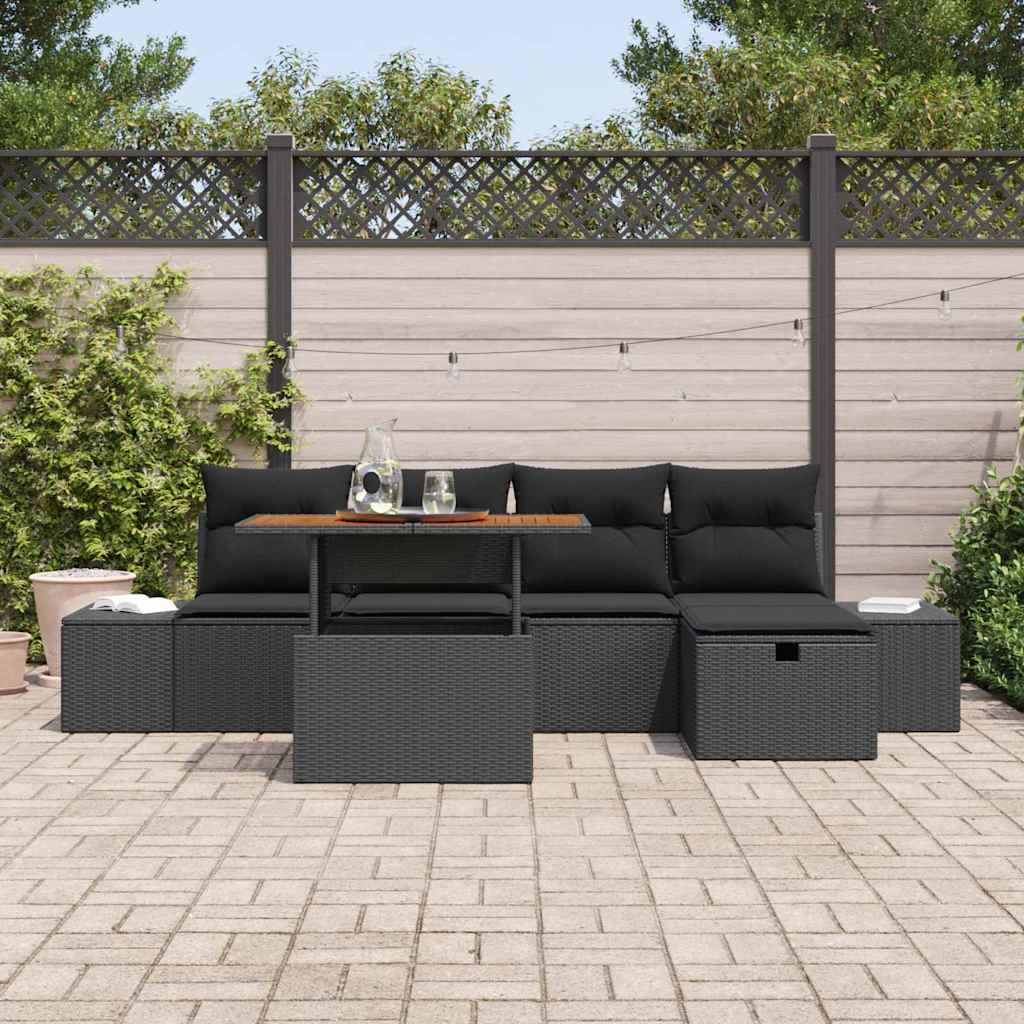 Havesofa Sæt 6 pcs Sort polyrattan