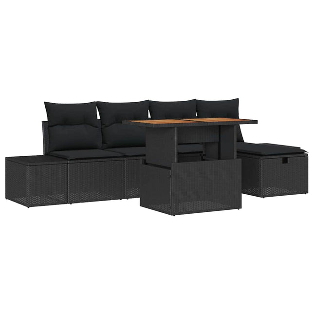 Havesofa Sæt 6 pcs Sort polyrattan