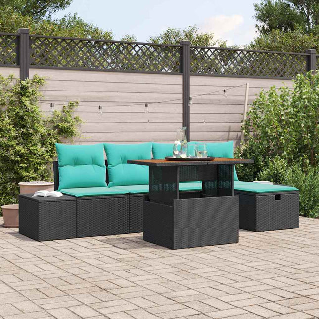 Havesofa Sæt 6 stk. Sort polyrattan