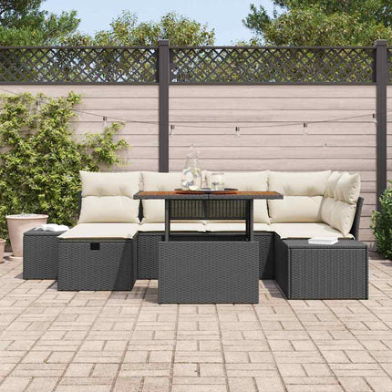 Havesofa Sæt 7 pcs Sort polyrattan