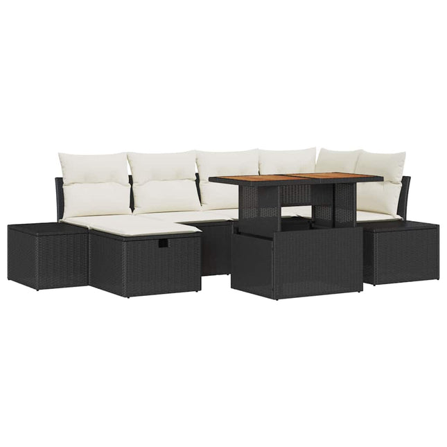 Havesofa Sæt 7 stk. Sort polyrattan