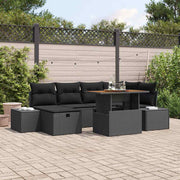 Havesofa Sæt 7 pcs Sort polyrattan