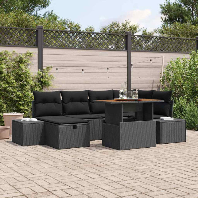 Havesofa Sæt 7 pcs Sort polyrattan