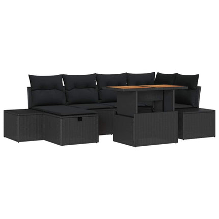 Havesofa Sæt 7 stk. Sort polyrattan