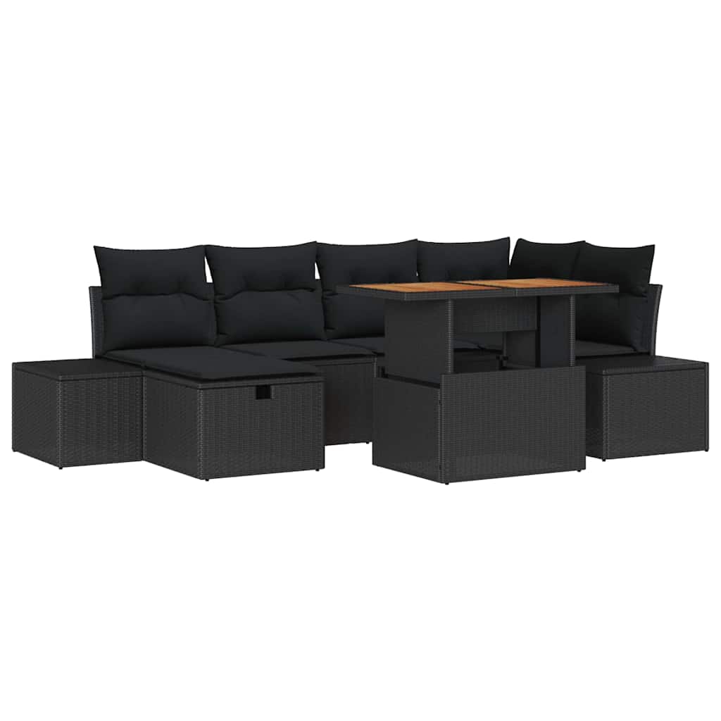 Havesofa Sæt 7 pcs Sort polyrattan