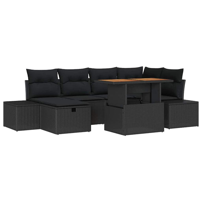 Havesofa Sæt 7 pcs Sort polyrattan