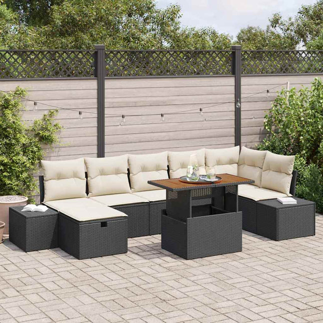 Havesofa Sæt 8 stk. Sort polyrattan