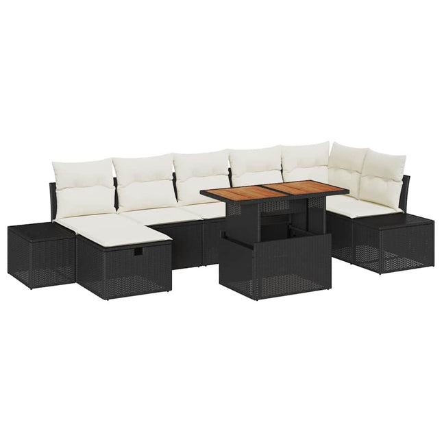 Havesofa Sæt 8 stk. Sort polyrattan