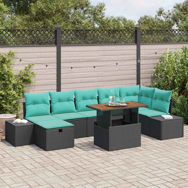 Havesofa Sæt 8 stk. Sort polyrattan