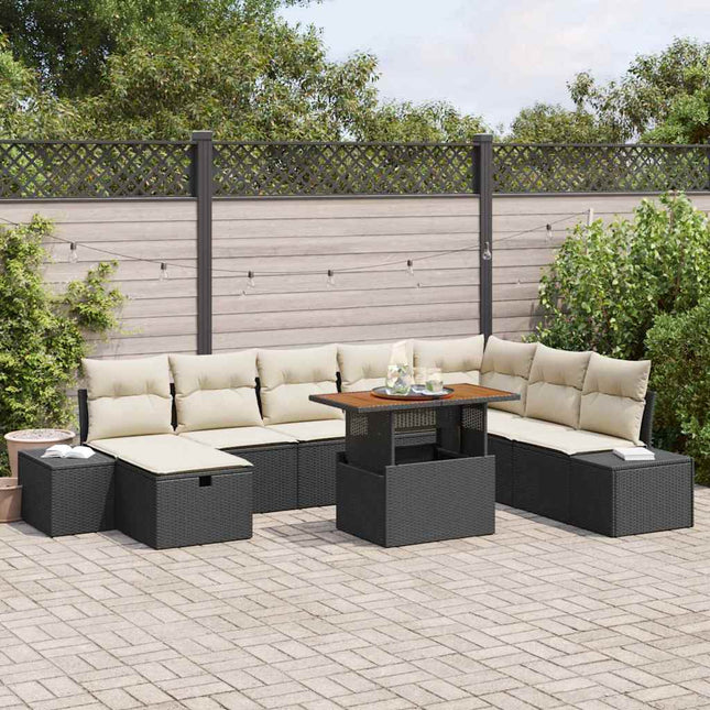Havesofa Sæt 9 stk. Sort Poly rattan