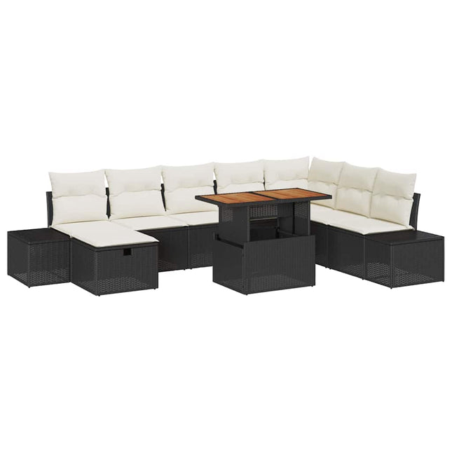 Havesofa Sæt 9 stk. Sort Poly rattan