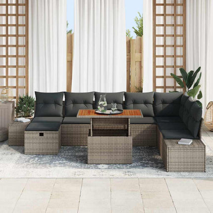 Havesofa Sæt 9 stk. Grå Poly rattan