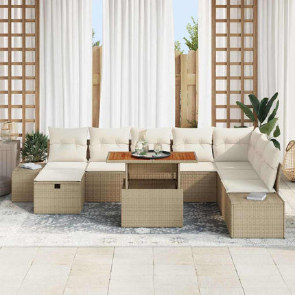 Havesofa Sæt 9 stk. Beige Poly rattan