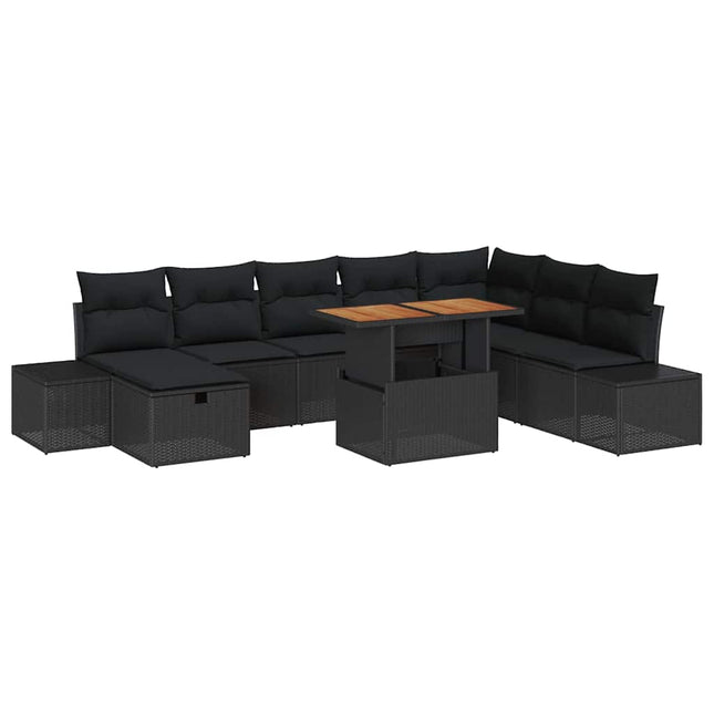 Havesofa Sæt med opbevaring 9 pcs Sort Poly rattan