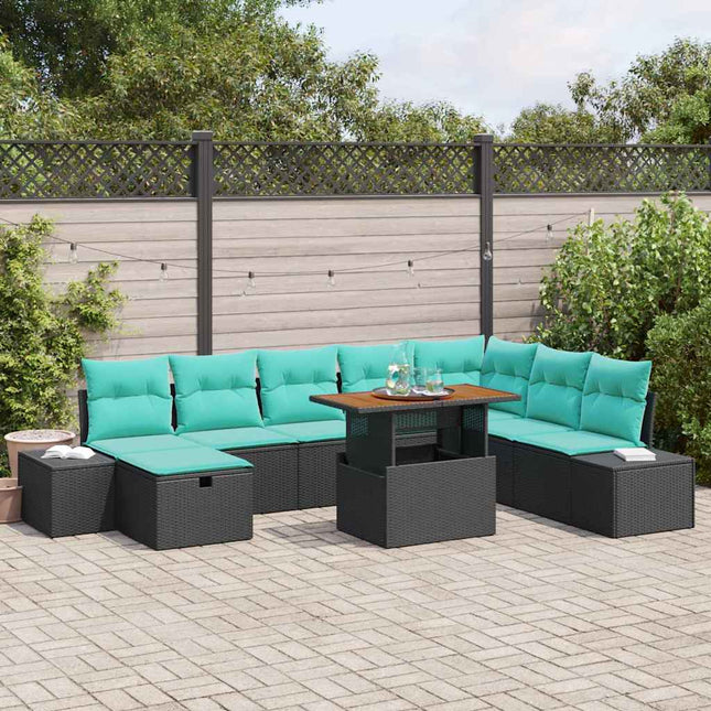 Havesofa Sæt 9 stk. Sort polyrattan
