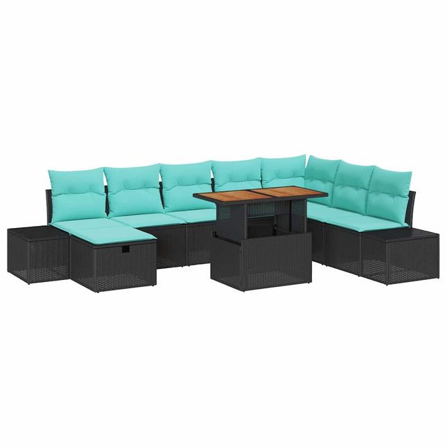 Havesofa Sæt 9 stk. Sort polyrattan