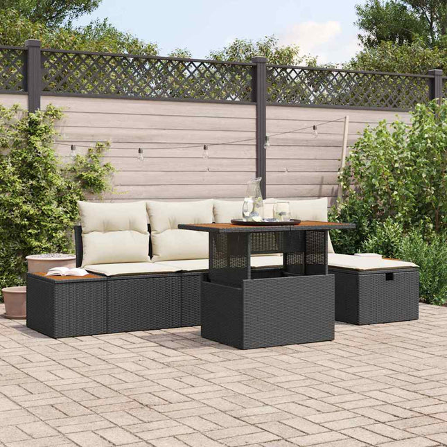 Havesofa Sæt 6 stk. Sort polyrattan