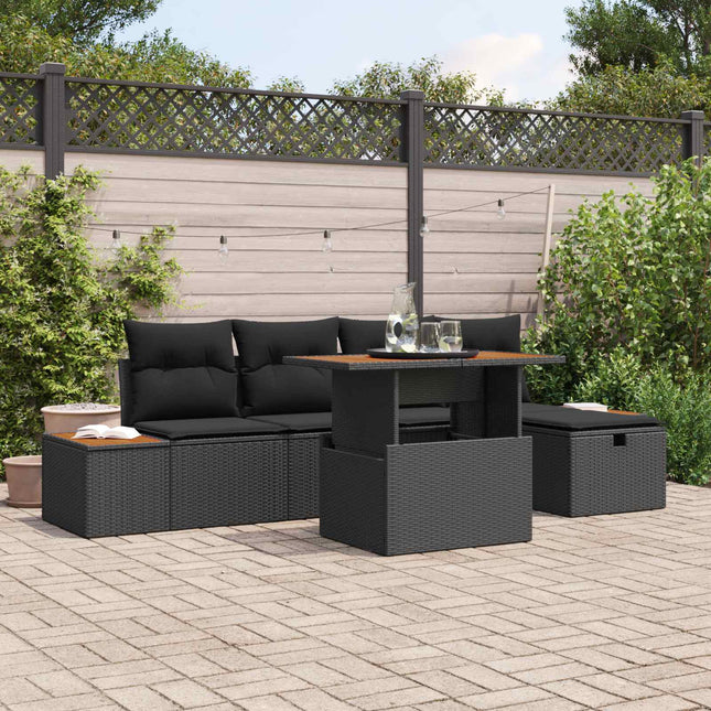 Havesofa Sæt 6 pcs Sort polyrattan