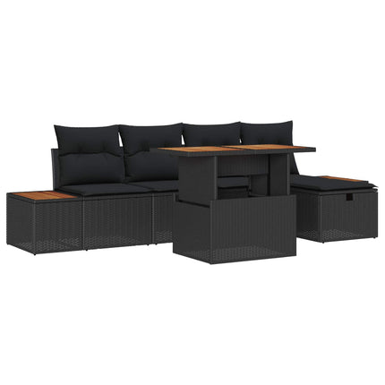 Havesofa Sæt 6 pcs Sort polyrattan