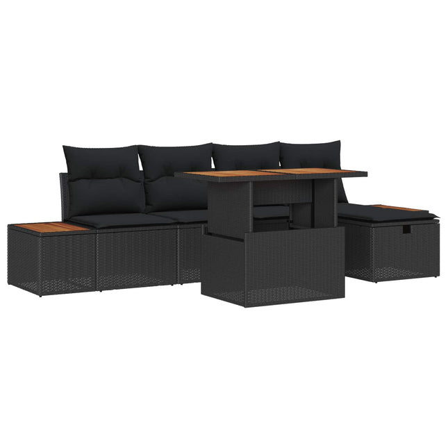Havesofa Sæt 6 pcs Sort polyrattan