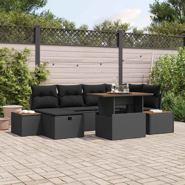 Havesofa Sæt 7 pcs Sort polyrattan