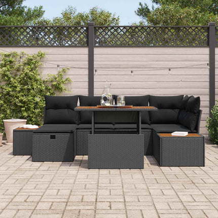 Havesofa Sæt 7 pcs Sort polyrattan