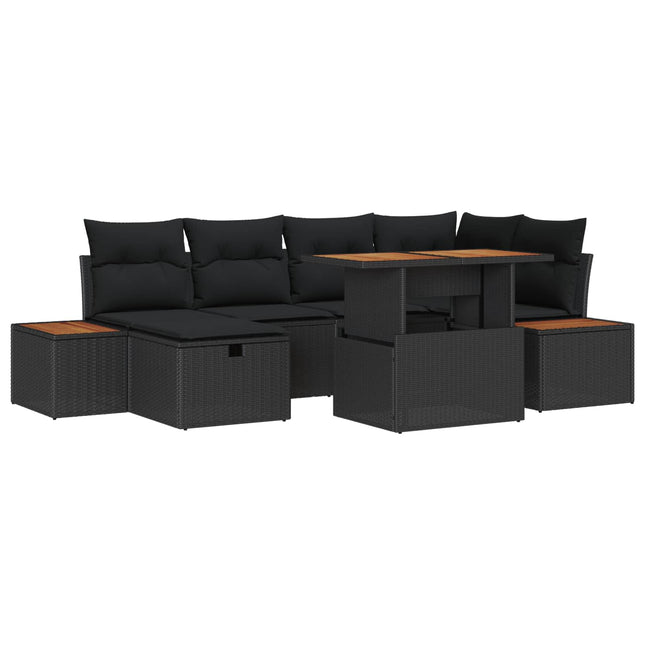Havesofa Sæt 7 pcs Sort polyrattan