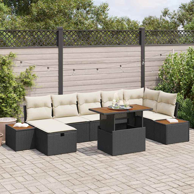 Havesofa Sæt 8 stk. Sort polyrattan