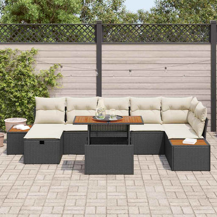 Havesofa Sæt 8 pcs Sort polyrattan