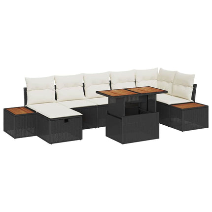 Havesofa Sæt 8 pcs Sort polyrattan