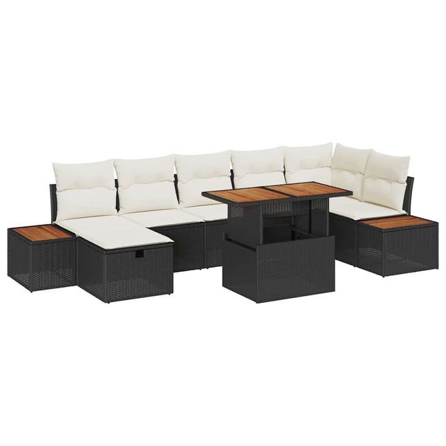 Havesofa Sæt 8 stk. Sort polyrattan
