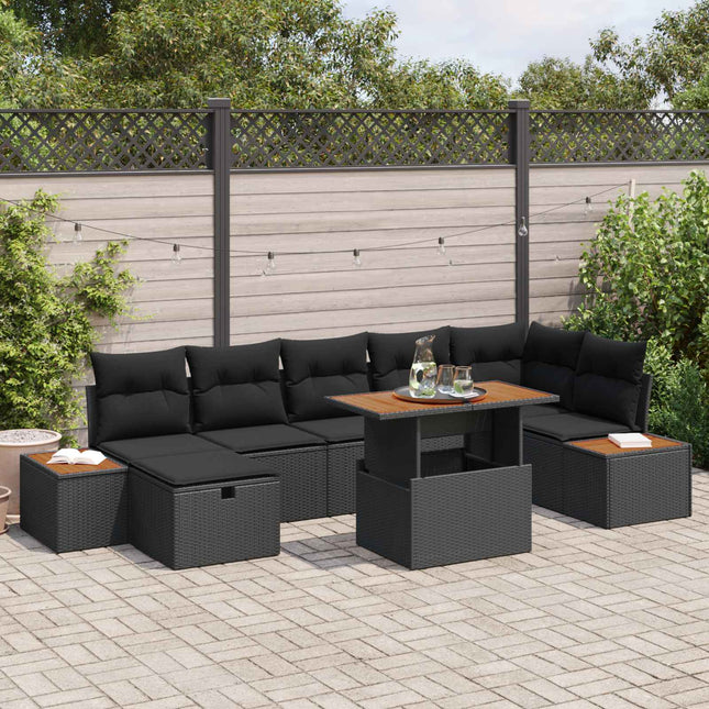 Havesofa Sæt 8 pcs Sort polyrattan