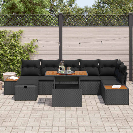 Havesofa Sæt 8 stk. Sort polyrattan