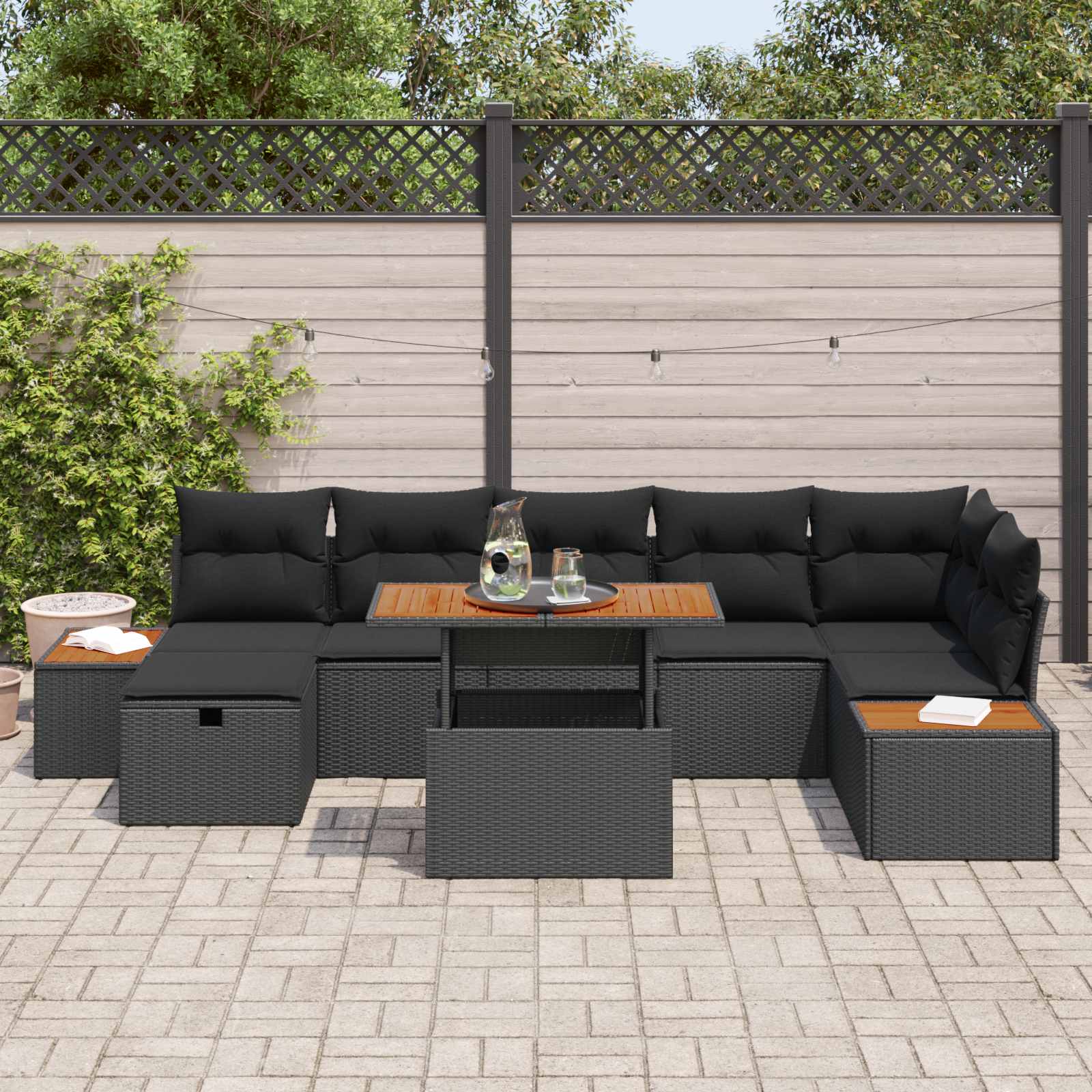 Havesofa Sæt 8 pcs Sort polyrattan