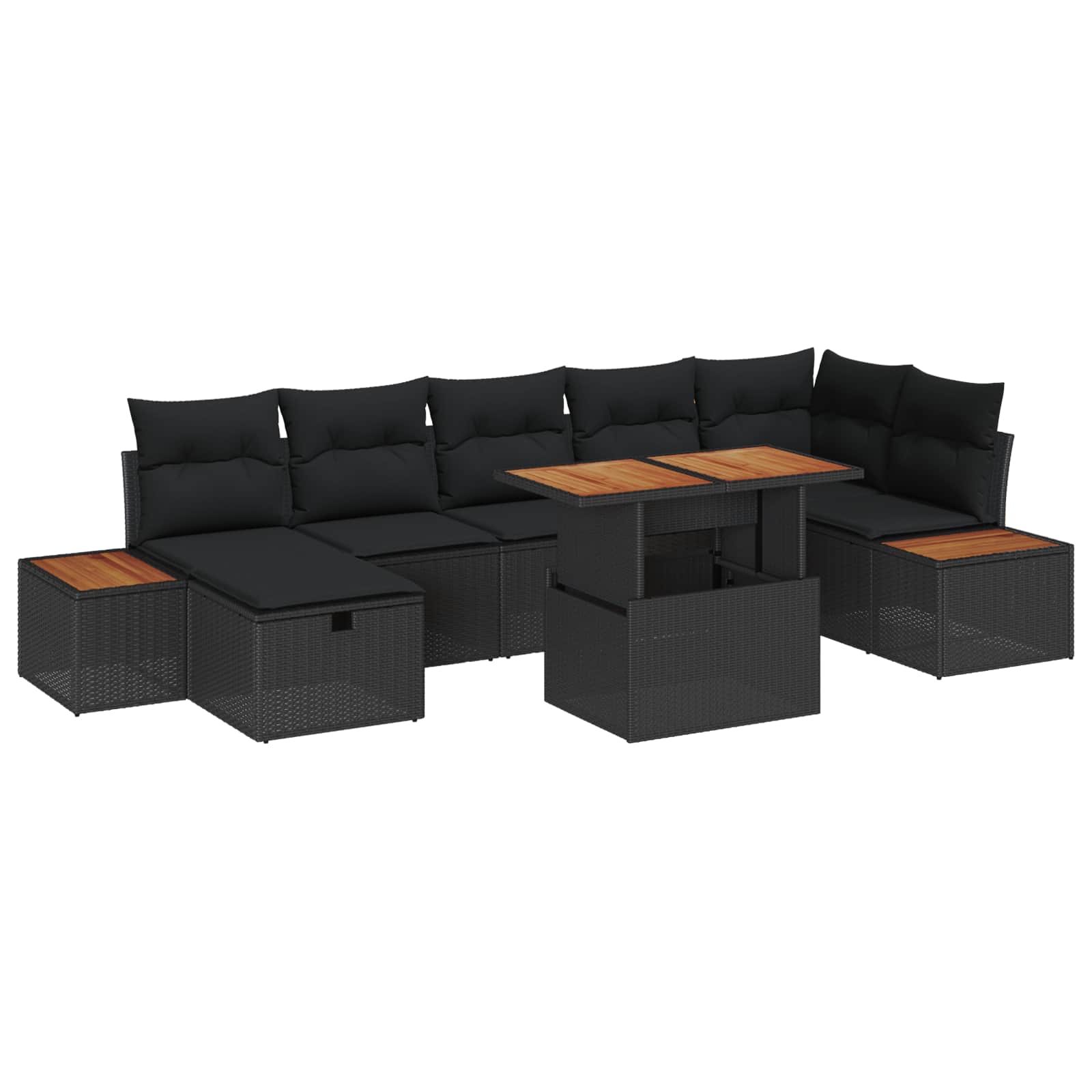 Havesofa Sæt 8 pcs Sort polyrattan
