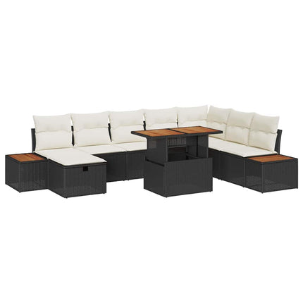 Havesofa Sæt med pude med opbevaring 9 pcs Sort polyrattan