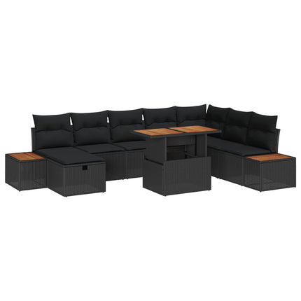 Havesofa Sæt 9 stk. Sort polyrattan